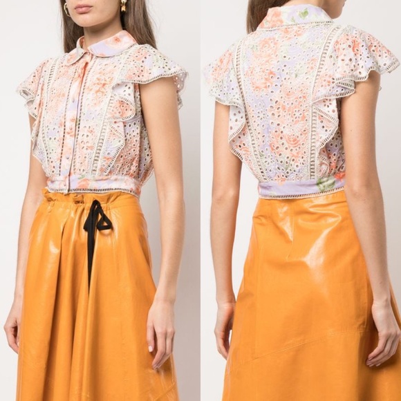 NWOT Alice + Olivia Embroidered Eyelet Blouse - Picture 2 of 10